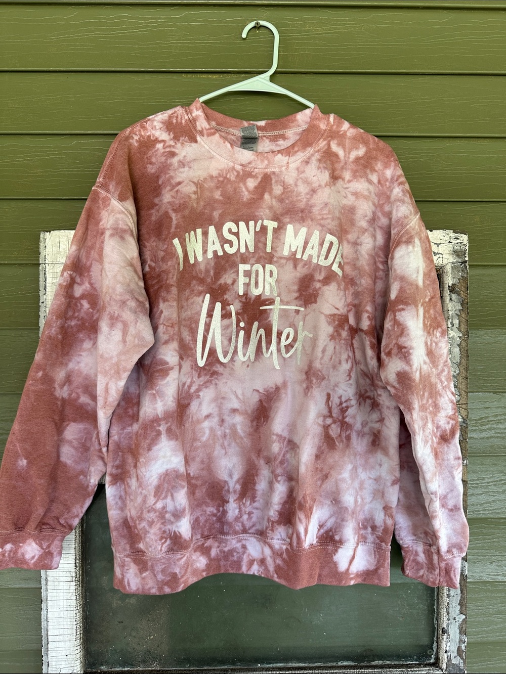 Gildan Pink Tie-Dye "I Wasn't Made For Winter" Sweatshirt
